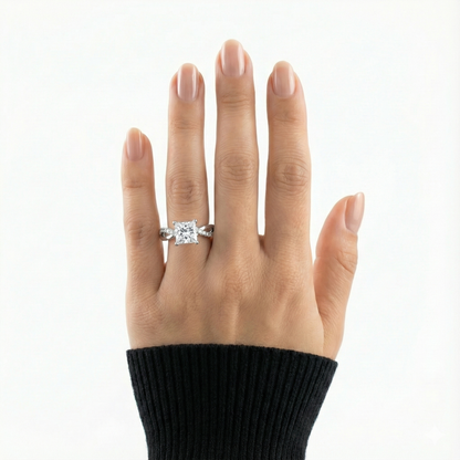 925 Silver Princess-Cut Solitaire Ring | Elegant CZ Engagement Ring