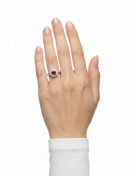 925 Silver Ruby Halo Ring | Red Stone CZ Designer Ring