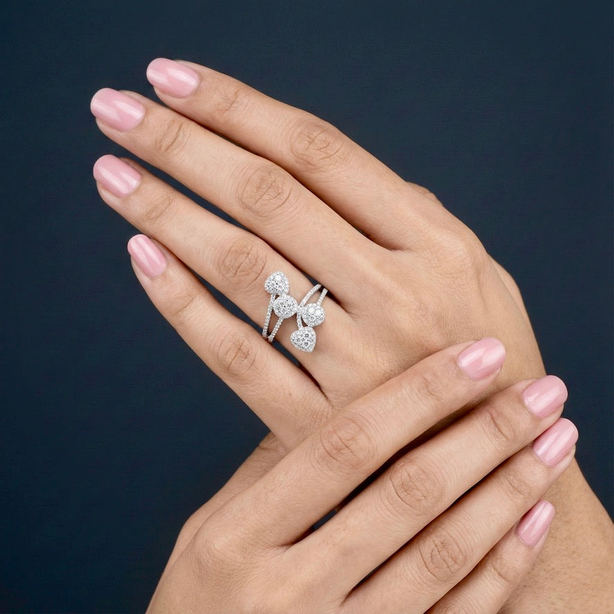 925 Silver Four-Heart Cluster Ring | Premium CZ Statement Ring