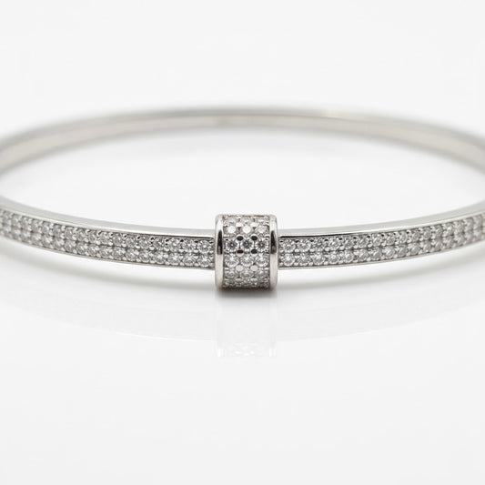 Silver Pavé Cylinder Adjustable Bangle