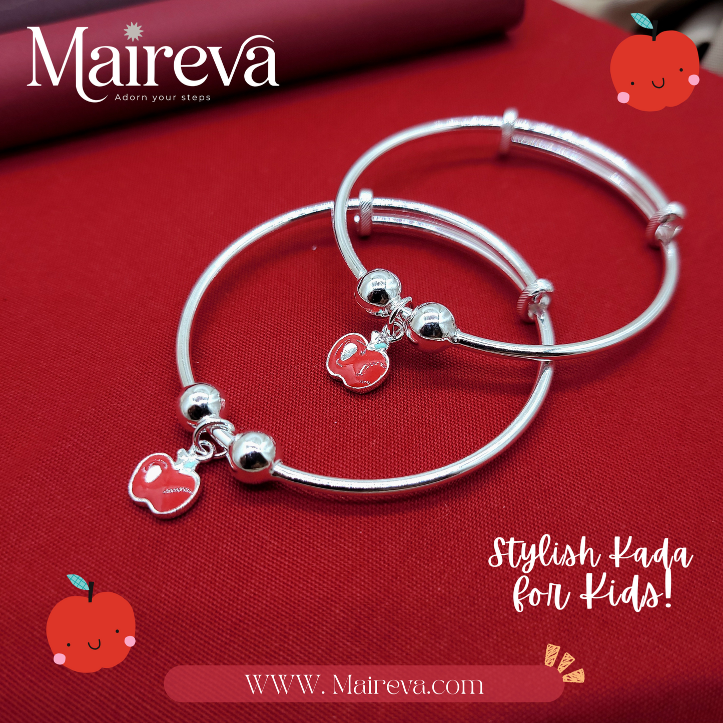 Sweet Apple Adjustable Kids Kada Set (13.6g) - 92.5 Silver