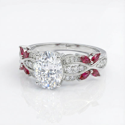 Pink Floral Silver Ring for Women | 925 CZ Oval Centerpiece Ring