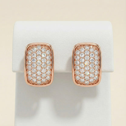 Rosette Pavé Rectangle Stud Earrings – 925 Silver (Rose Gold Polish)