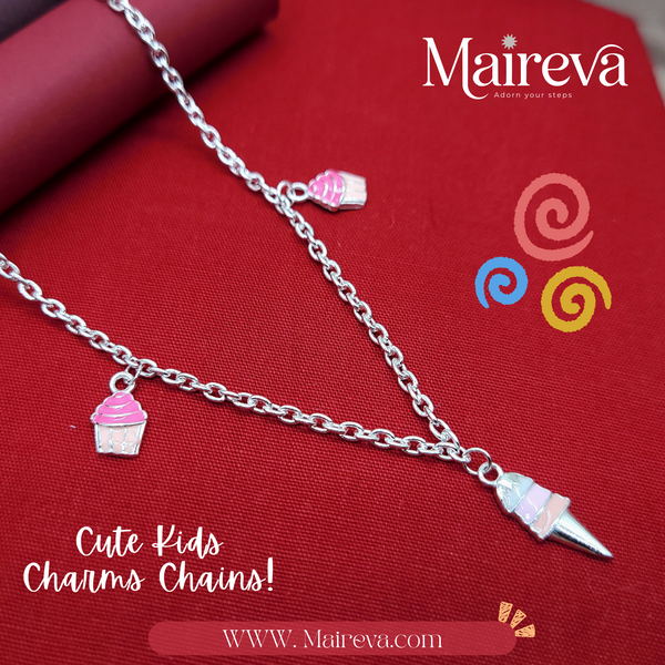 Cupcake & Ice Cream Charm 925 Sterling Silver Chain for Kids