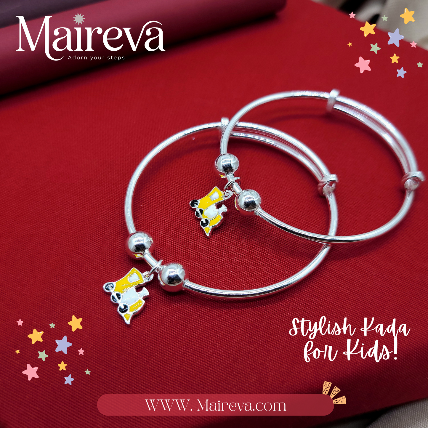 Yellow Train Adjustable Kids Kada Set (13.9g) - 92.5 Silver