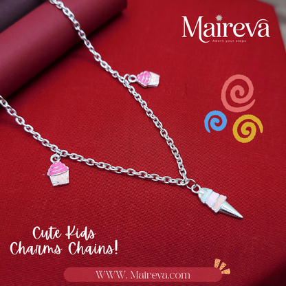 Cupcake & Ice Cream Charm 925 Sterling Silver Chain for Kids