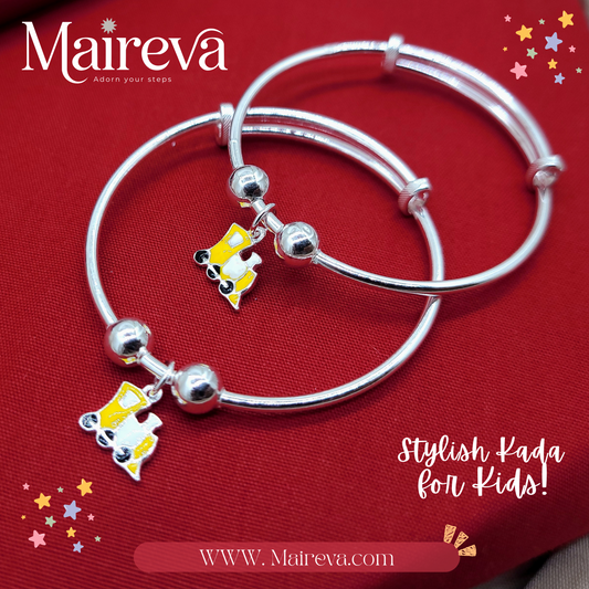 Yellow Train Adjustable Kids Kada Set (13.9g) - 92.5 Silver