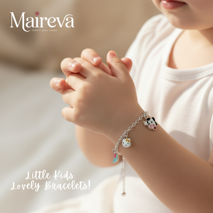 Cow & Hello Kitty Charm 925 Sterling Silver Kids Bracelet (5-Inch)