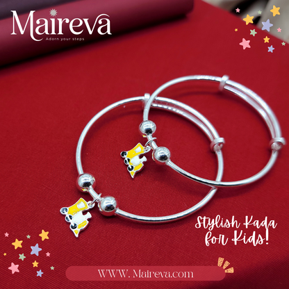 Yellow Train Adjustable Kids Kada Set (13.9g) - 92.5 Silver