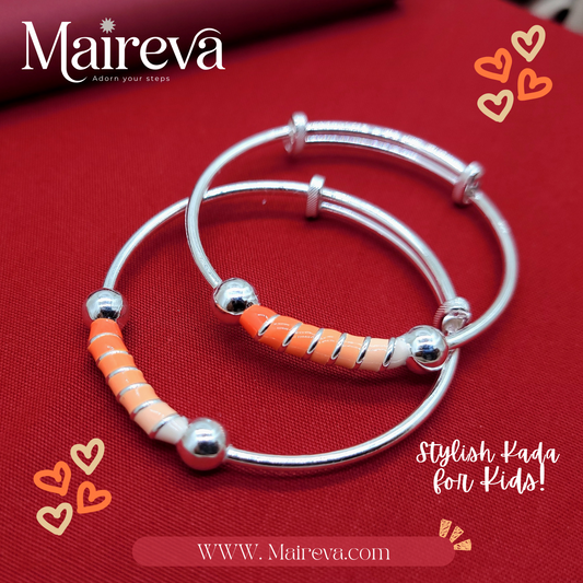 Orange Swirl Adjustable Kids Kada Set (13.9g) - 92.5 Silver
