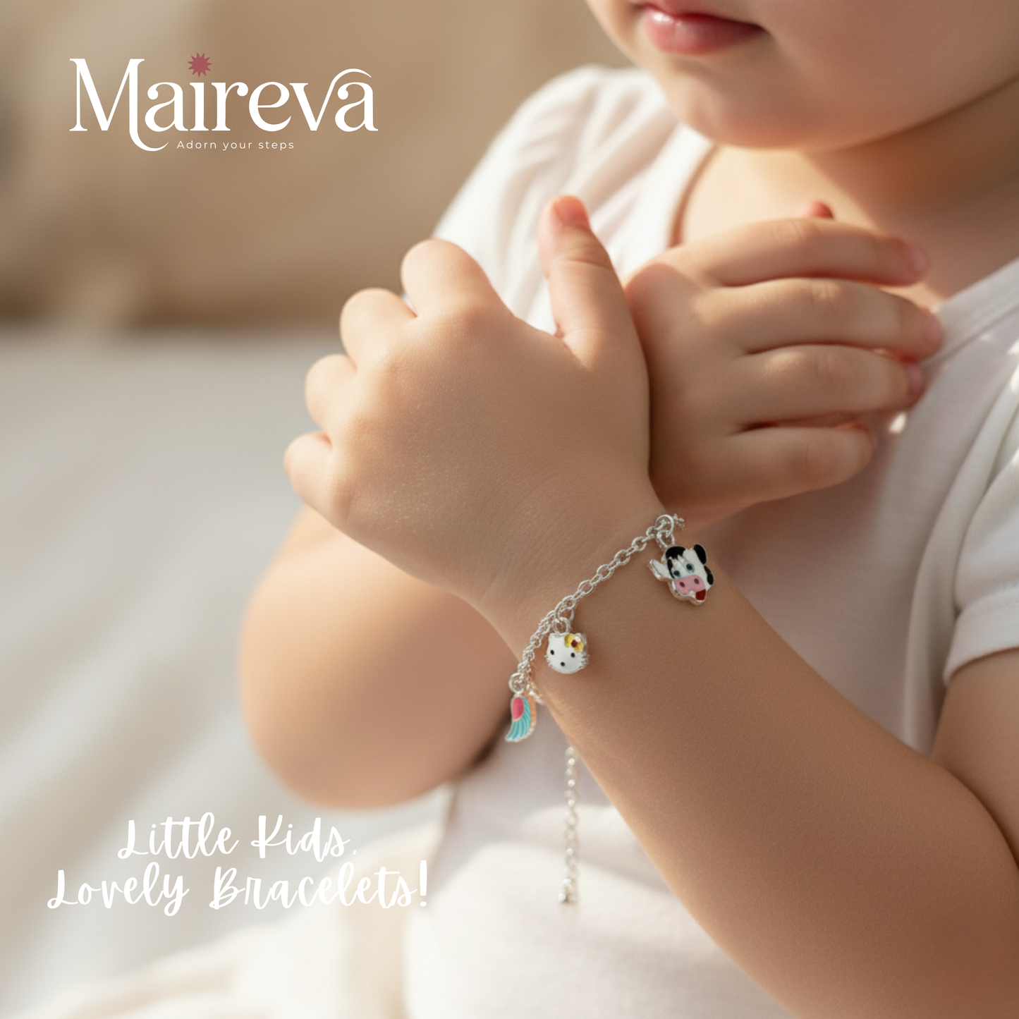 Cow & Hello Kitty Charm 925 Sterling Silver Kids Bracelet (5-Inch)