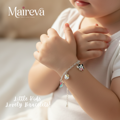Cow & Hello Kitty Charm 925 Sterling Silver Kids Bracelet (5-Inch)