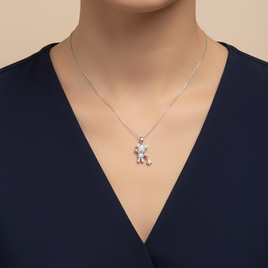 Twinkling Teddy & Wish Star Pendant | Made With Pure 925 Silver