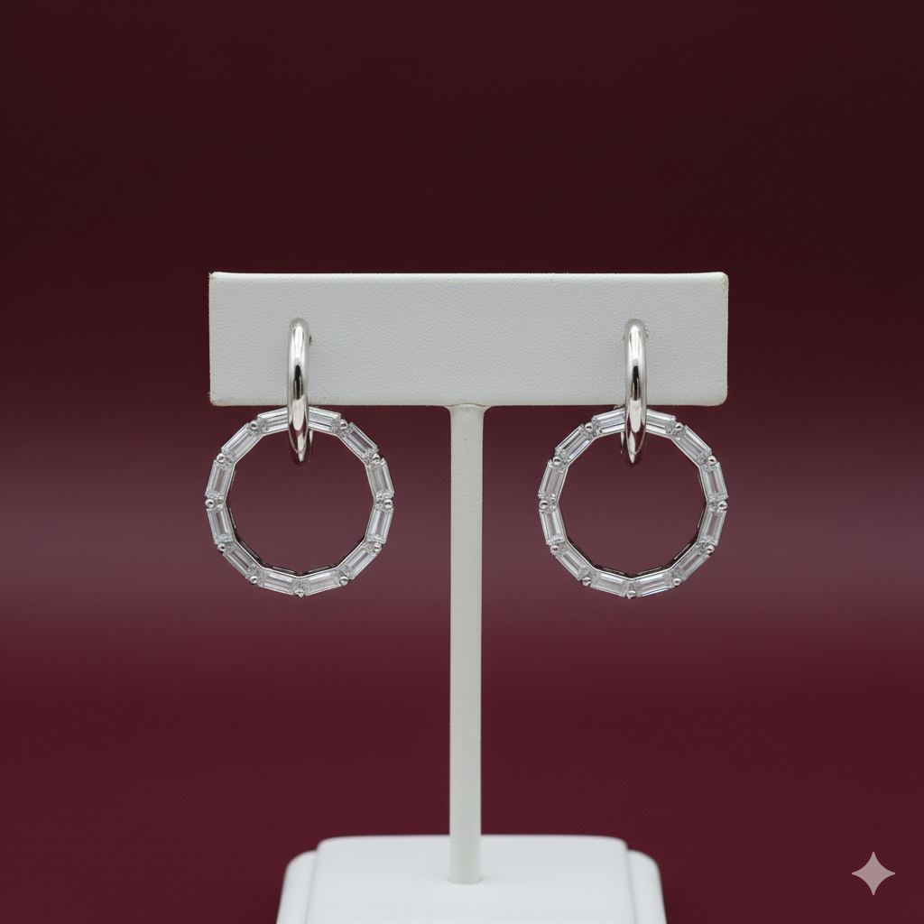 Baguette Circle Drop Earrings | Made With Pure 925 Silver