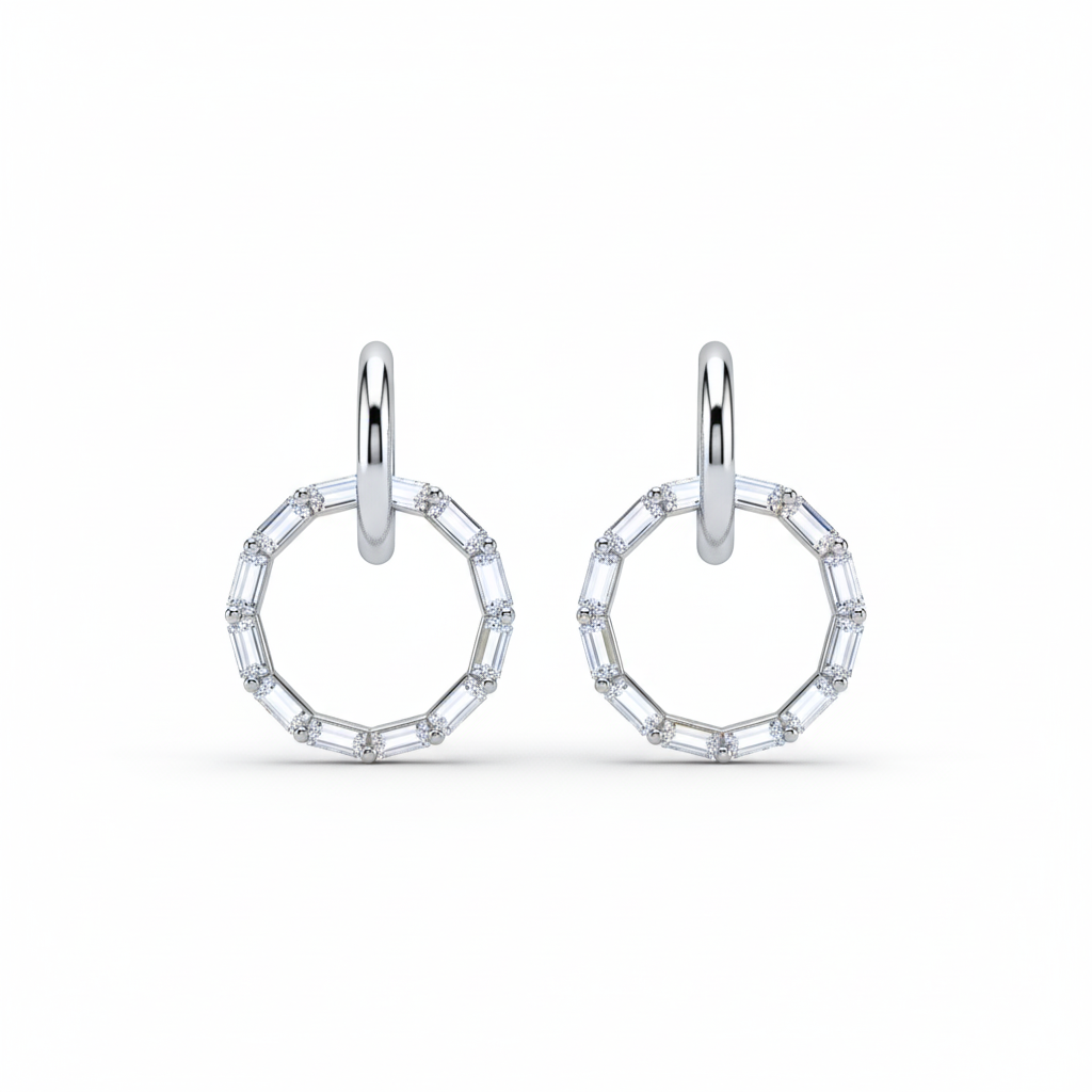 Baguette Circle Drop Earrings | Made With Pure 925 Silver