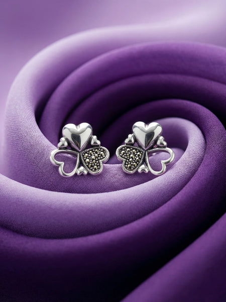 Marcasite Clover Heart Studs | Made With Pure 925 Silver