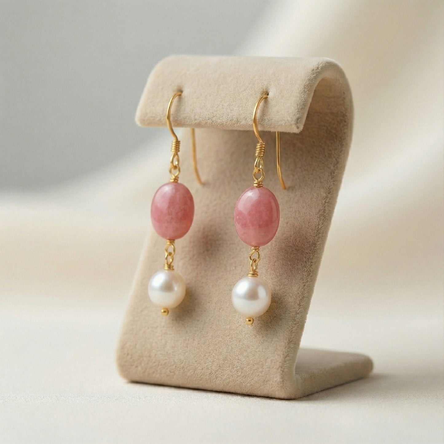 Rose Quartz & Pearl Drop Earrings | Made With Pure 925 Silver