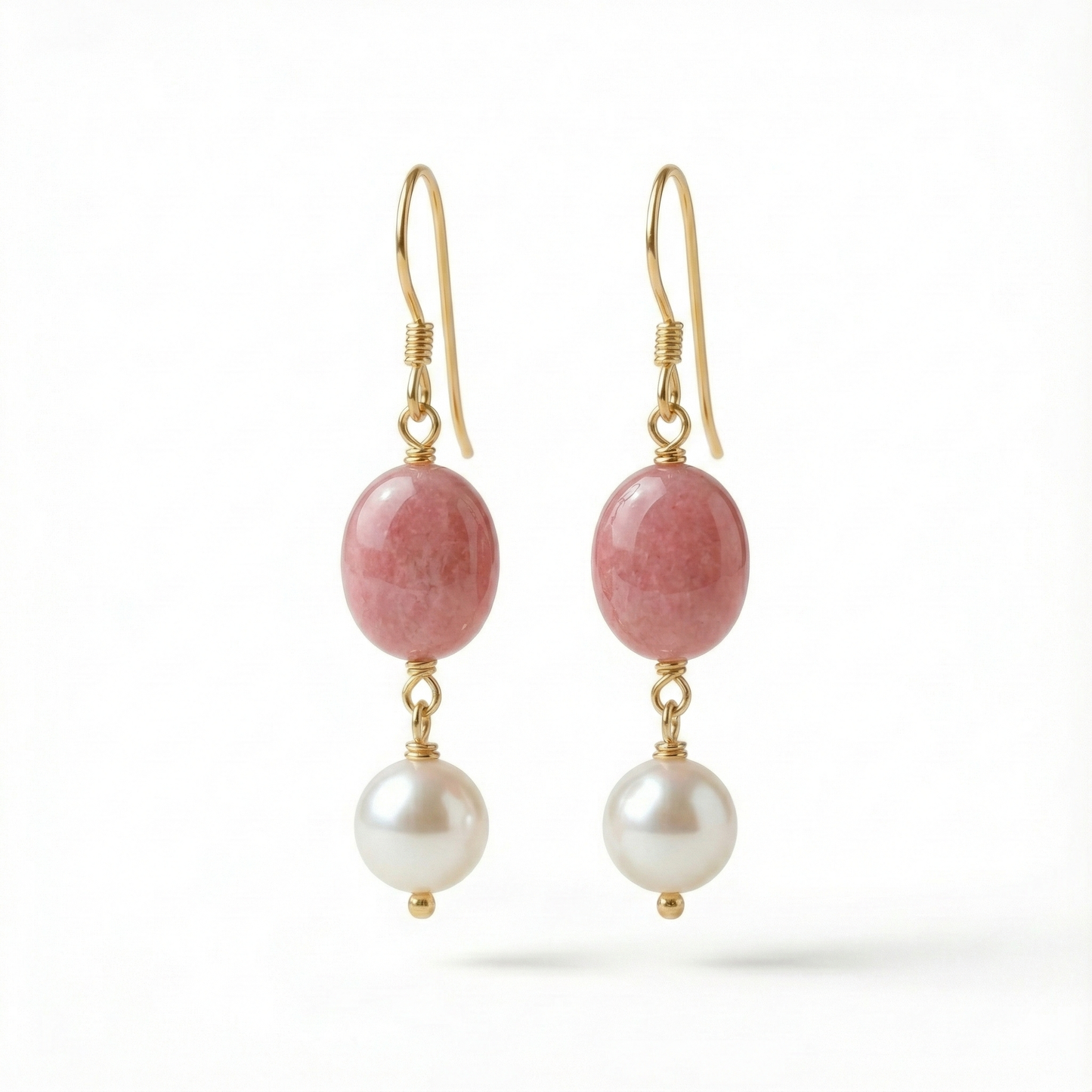 Rose Quartz & Pearl Drop Earrings | Made With Pure 925 Silver