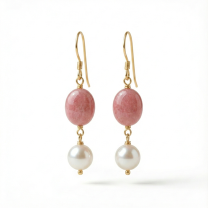 Rose Quartz & Pearl Drop Earrings | Made With Pure 925 Silver