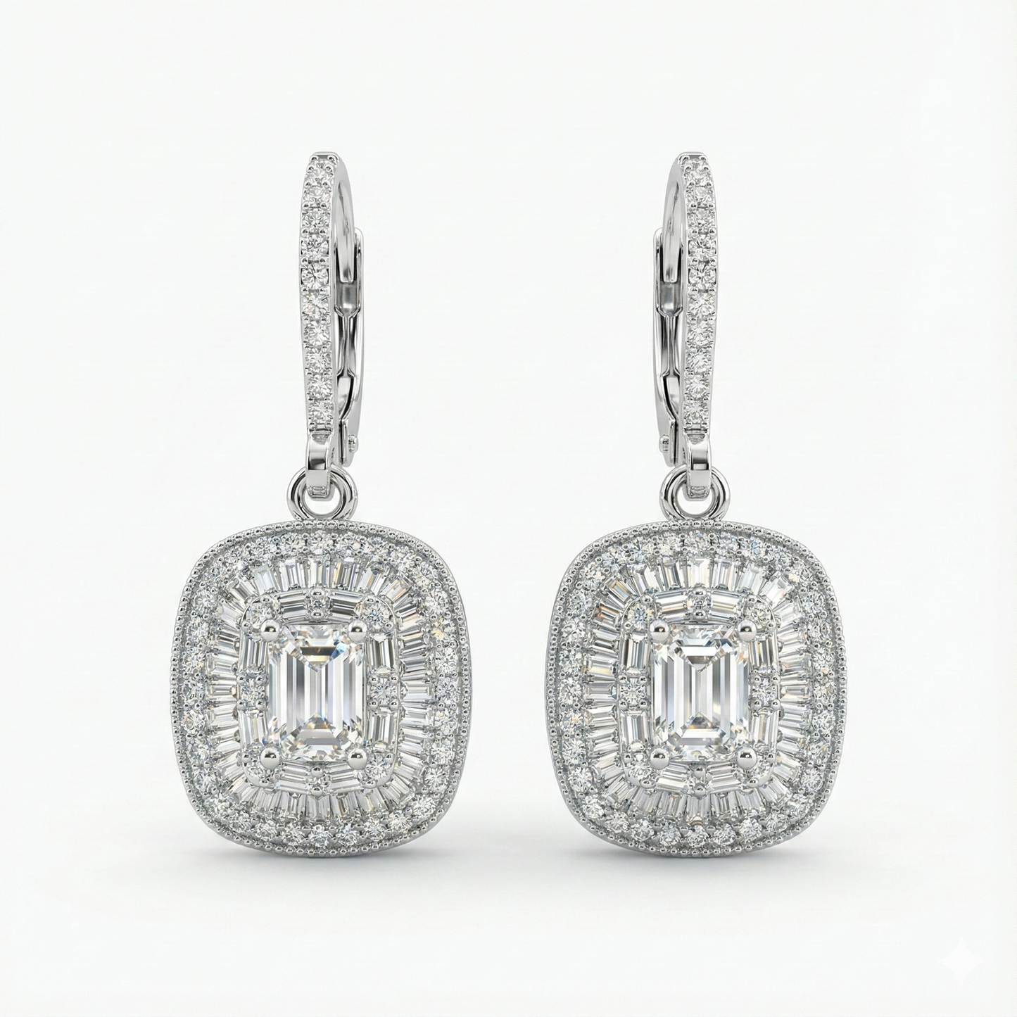 Grand Emerald-Cut Halo Drop Earrings | Made With Pure 925 Silver