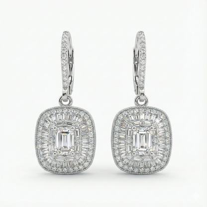 Grand Emerald-Cut Halo Drop Earrings | Made With Pure 925 Silver
