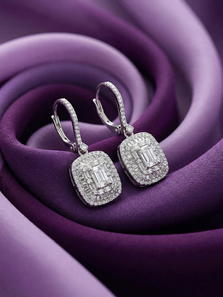 Grand Emerald-Cut Halo Drop Earrings | Made With Pure 925 Silver