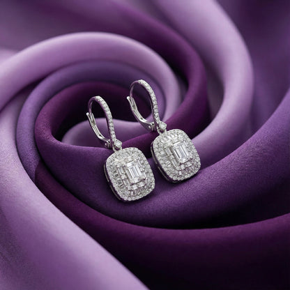 Grand Emerald-Cut Halo Drop Earrings | Made With Pure 925 Silver