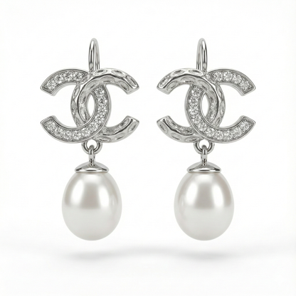 Interlocking Pave & Pearl Drop Earrings | Made With Pure 925 Silver