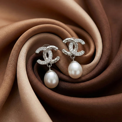 Interlocking Pave & Pearl Drop Earrings | Made With Pure 925 Silver