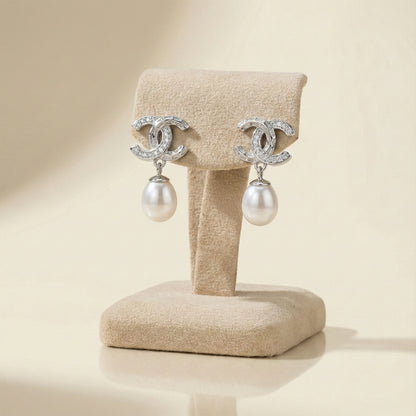 Interlocking Pave & Pearl Drop Earrings | Made With Pure 925 Silver