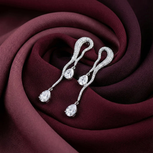 Grand Pave Wave Drop Earrings | Made With Pure 925 Silver