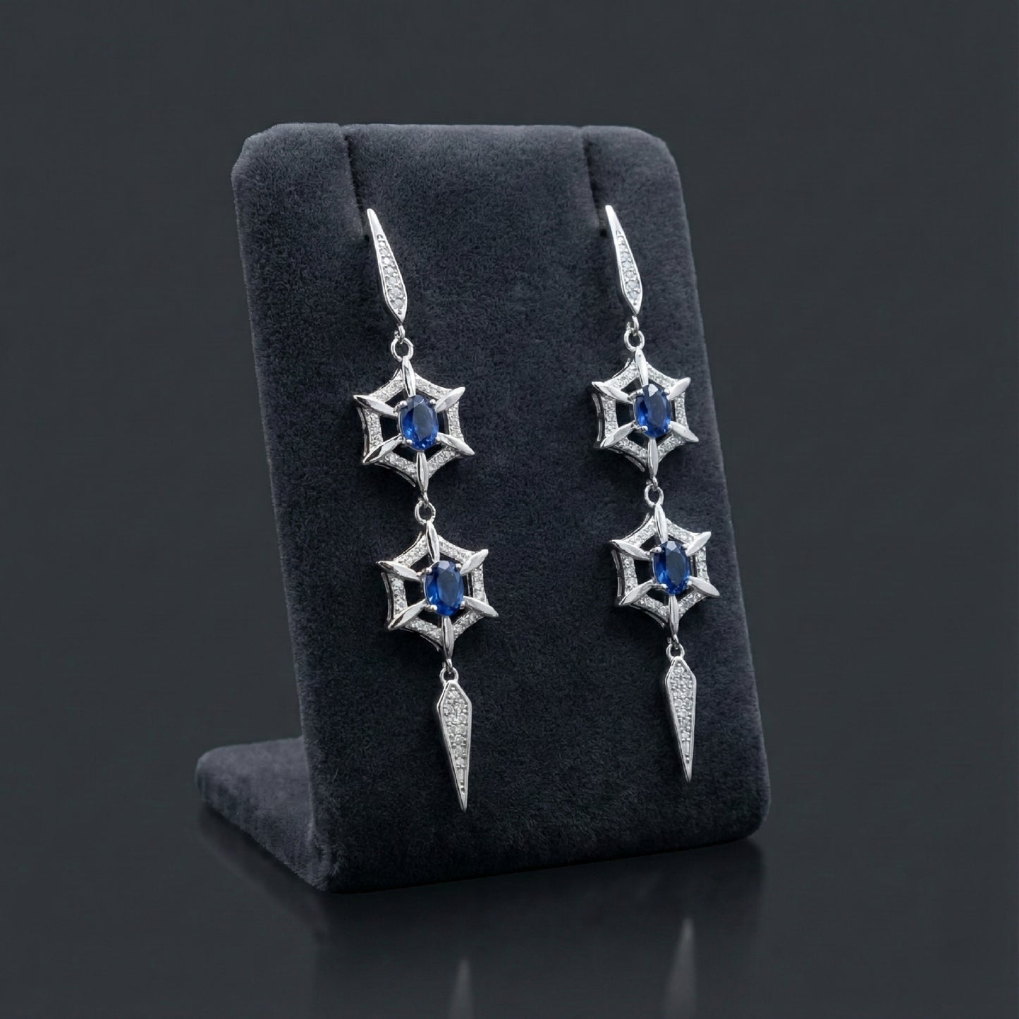 Starburst Sapphire Long Drop Earrings | Made With Pure 925 Silver