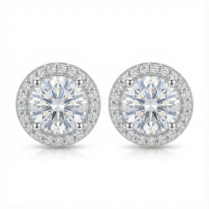 Classic Diamond-Look Halo Studs | Made With Pure 925 Silver