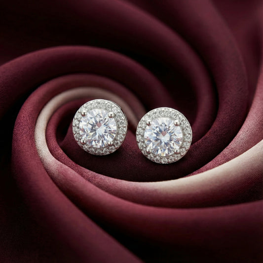 Classic Diamond-Look Halo Studs | Made With Pure 925 Silver