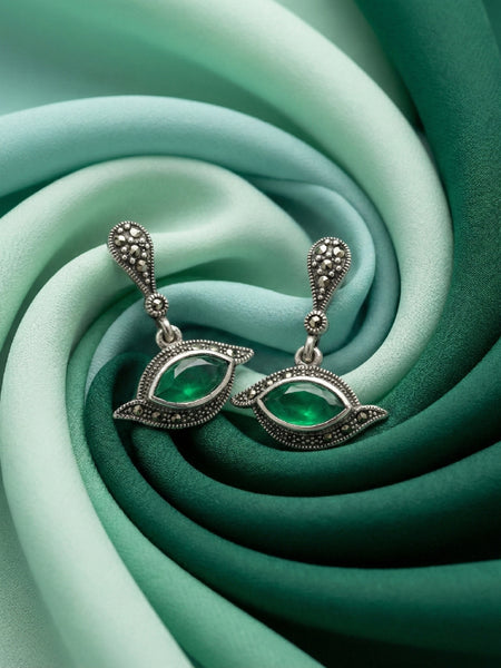 Vintage Marcasite & Emerald Eye Drops | Made With Pure 925 Silver
