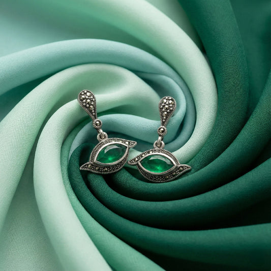 Vintage Marcasite & Emerald Eye Drops | Made With Pure 925 Silver