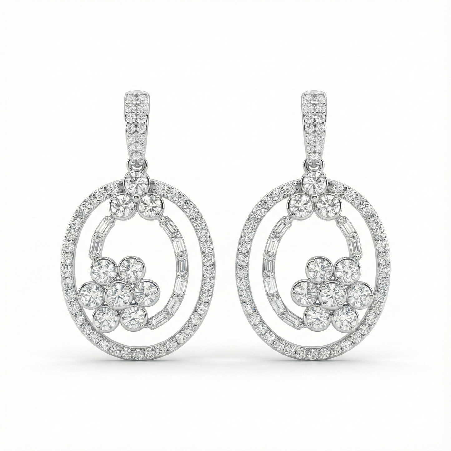Grand Oval Floral Drop Earrings | Made With Pure 925 Silver