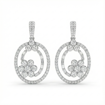 Grand Oval Floral Drop Earrings | Made With Pure 925 Silver