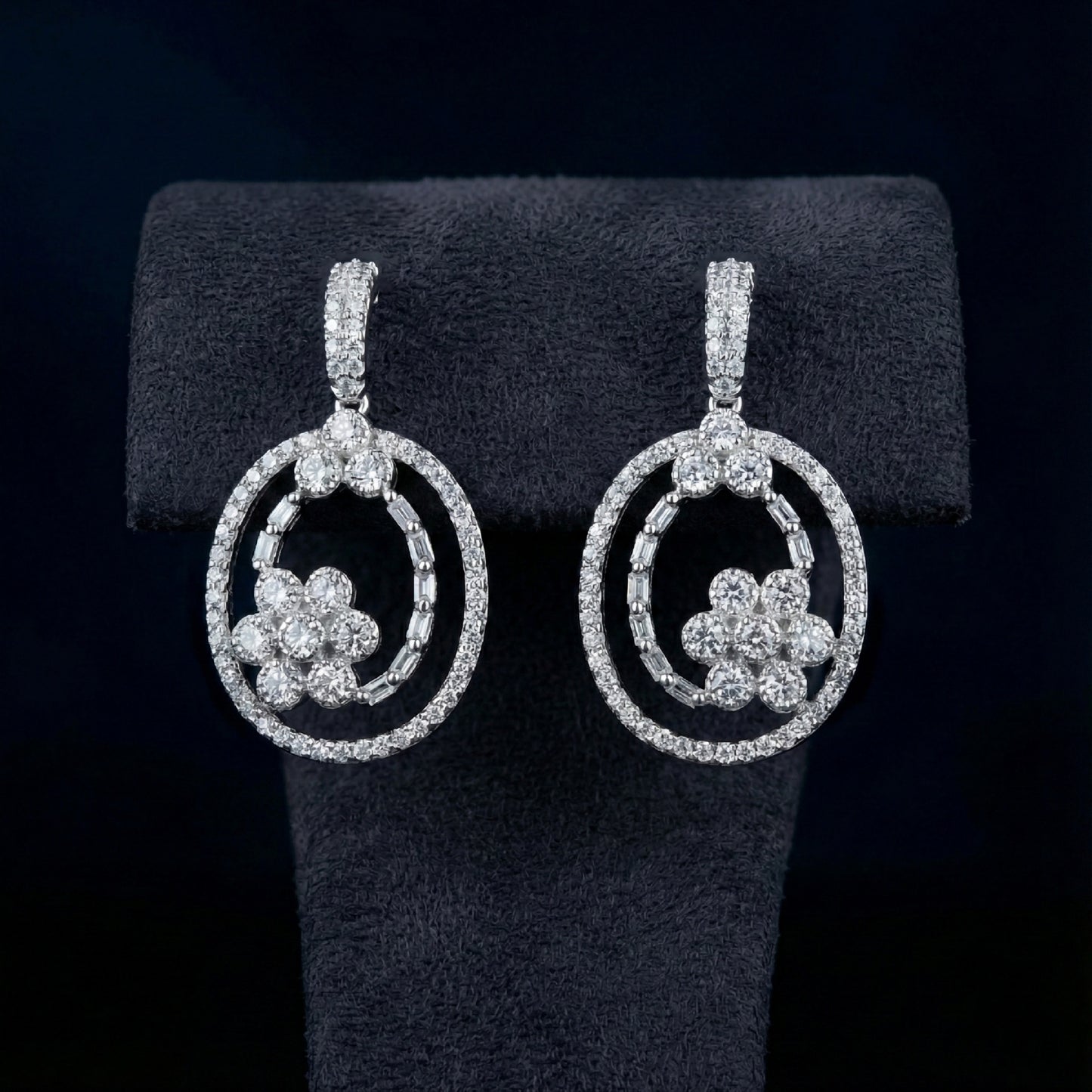 Grand Oval Floral Drop Earrings | Made With Pure 925 Silver