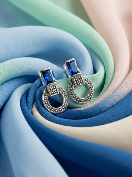 Vintage Sapphire & Marcasite Drops | Made With Pure 925 Silver