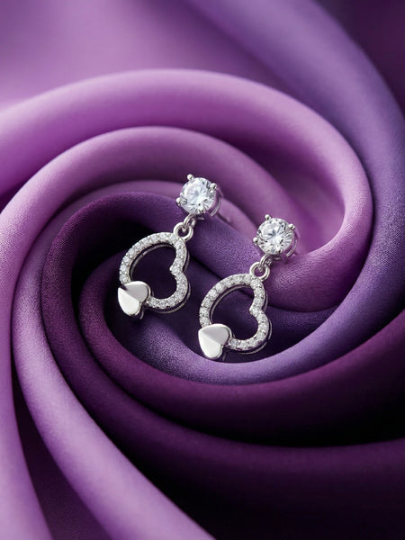 Sparkling Open Heart Drop Earrings | Made With Pure 925 Silver