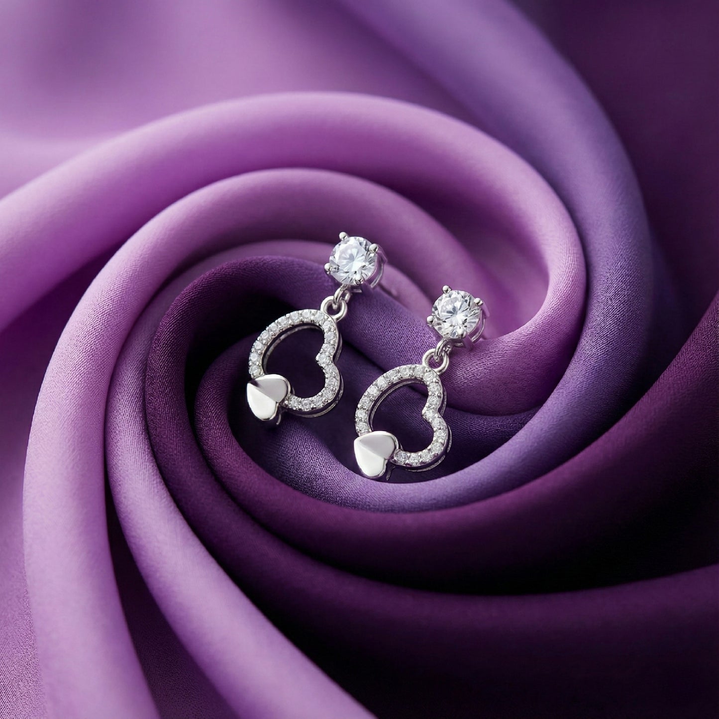 Sparkling Open Heart Drop Earrings | Made With Pure 925 Silver