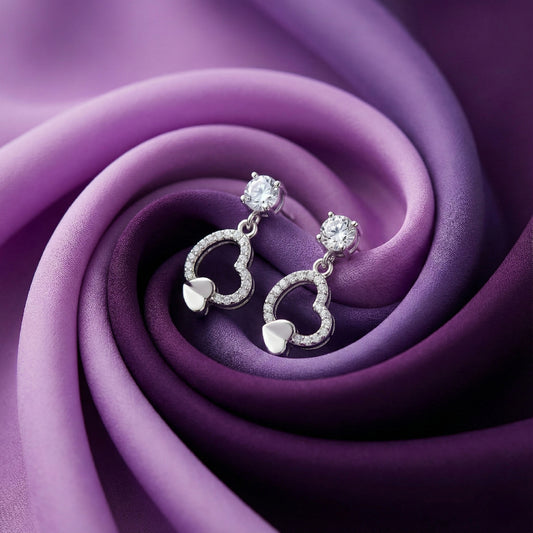 Sparkling Open Heart Drop Earrings | Made With Pure 925 Silver
