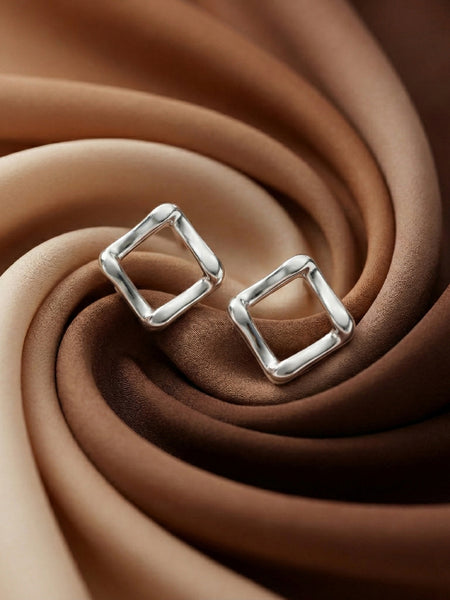 Minimalist Fluid Square Studs | Made With Pure 925 Silver