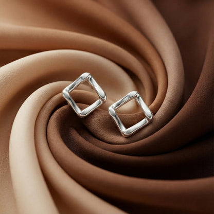 Minimalist Fluid Square Studs | Made With Pure 925 Silver