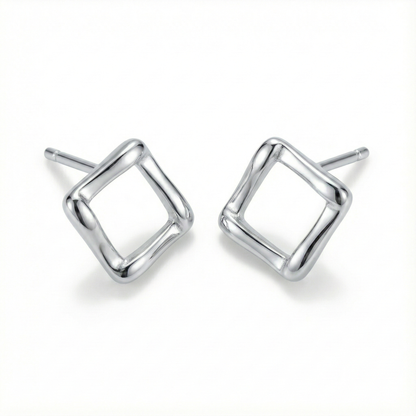 Minimalist Fluid Square Studs | Made With Pure 925 Silver