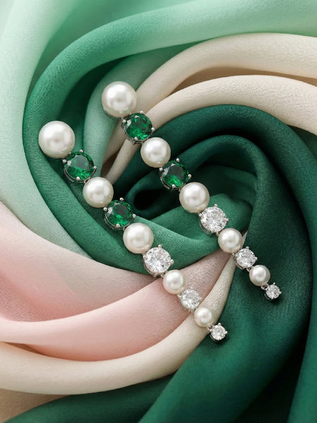 Elegant Pearl & Emerald Line Drops | Made With Pure 925 Silver