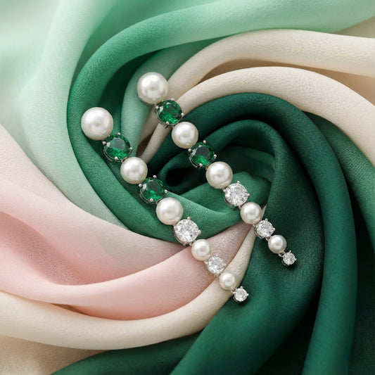 Elegant Pearl & Emerald Line Drops | Made With Pure 925 Silver