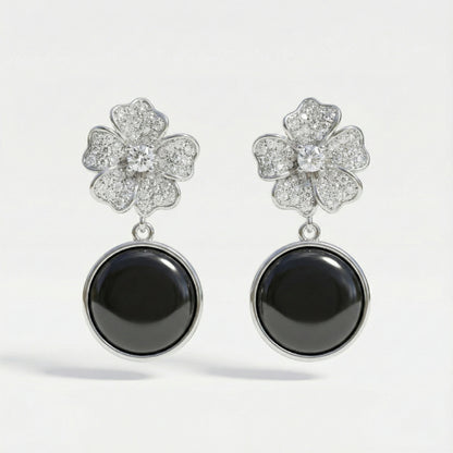 Floral Pave & Black Onyx Drops | Made With Pure 925 Silver