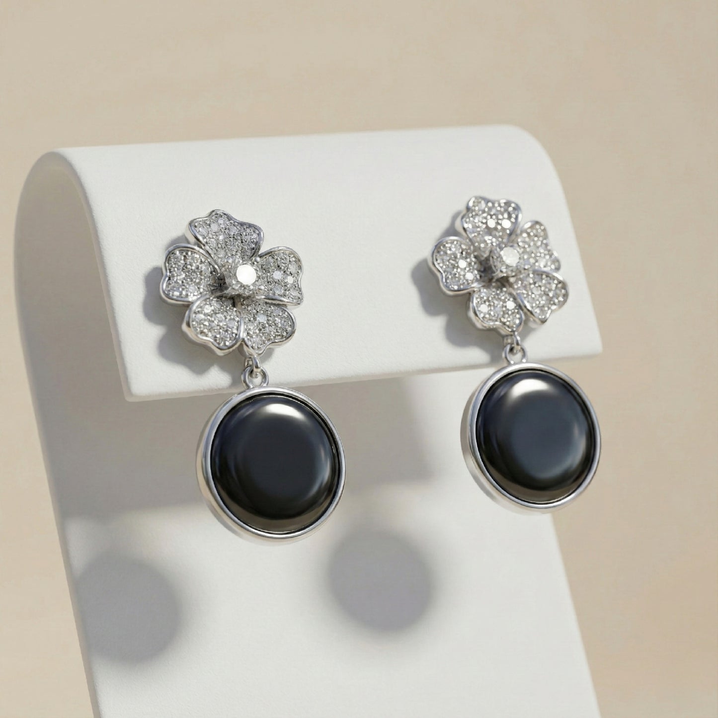 Floral Pave & Black Onyx Drops | Made With Pure 925 Silver